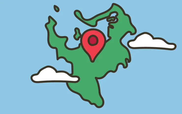 福岡市の市民調査の結果を表示するいきものマップをイメージした福岡市の地図のイラスト